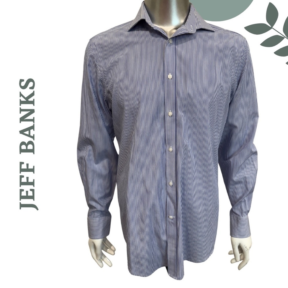 Jeff Banks Tailored Fit Dress Shirt - White + Blue Pinstripe - 16 / 41cm